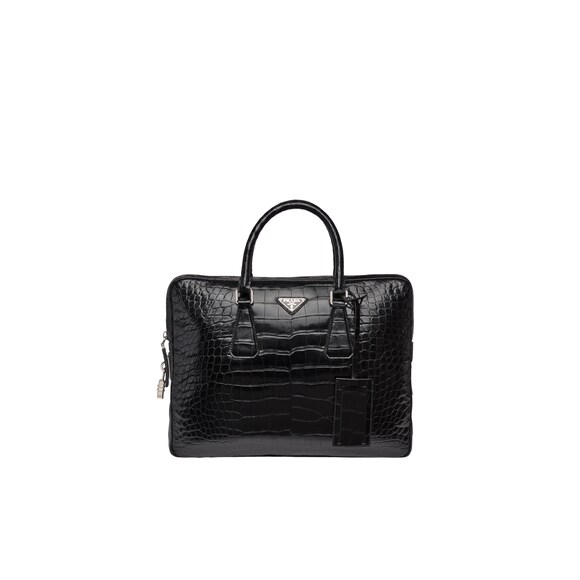 crocodile leather briefcase | prada - 2ve368_ulc