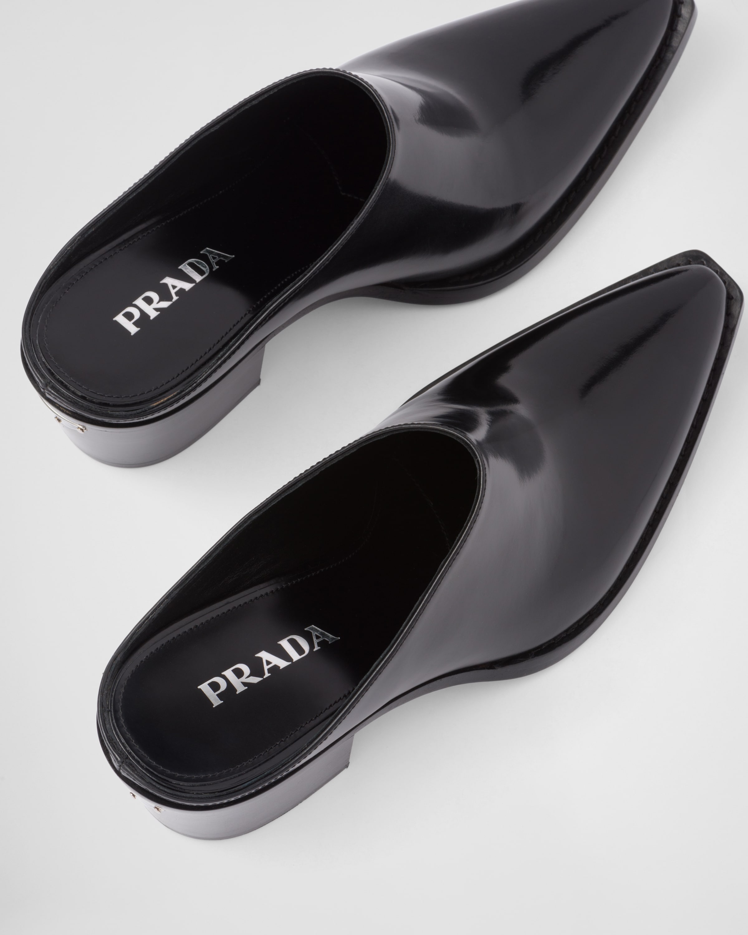 PRADA square toe leather mules black Shoes Prada Square Toes Black
