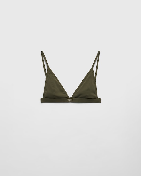 Camouflage Green Ribbed Knit Bralette Bikini Top Prada