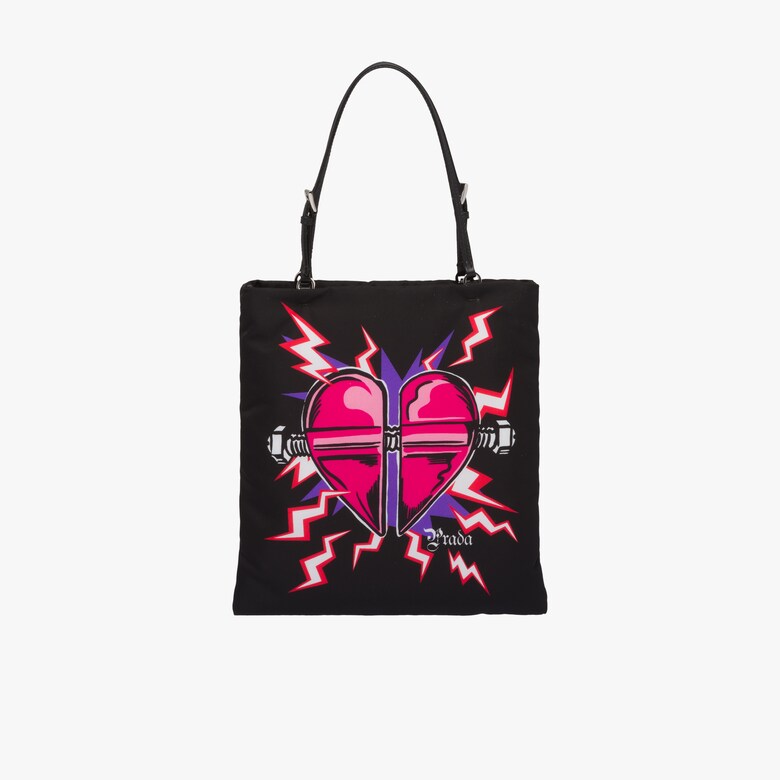 Heart print nylon handbag