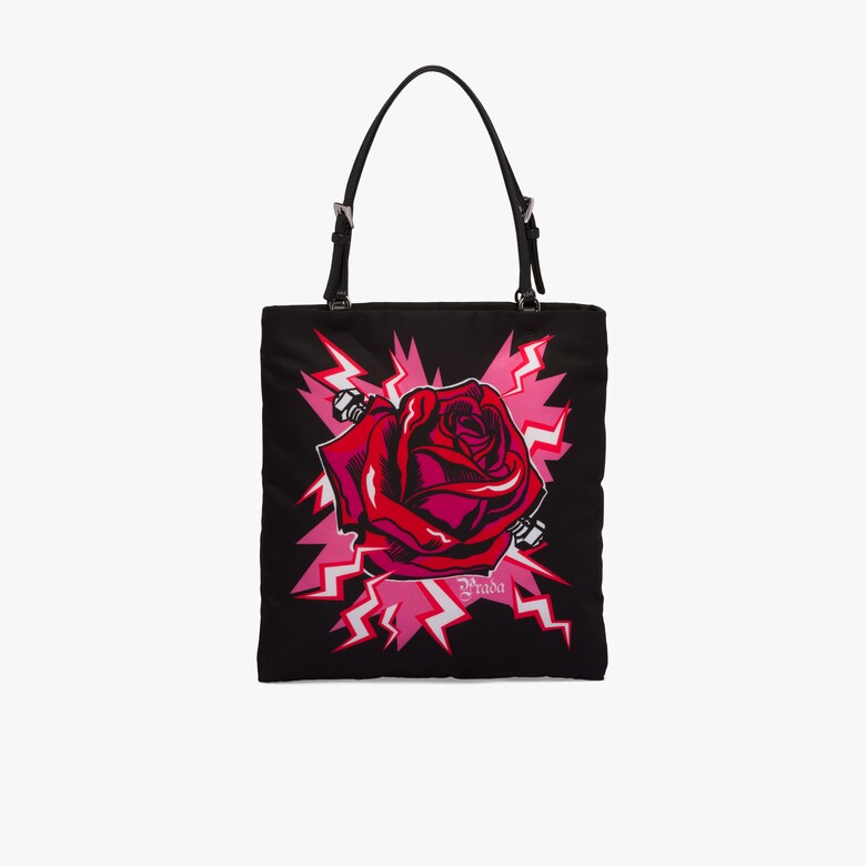 Rose print nylon handbag