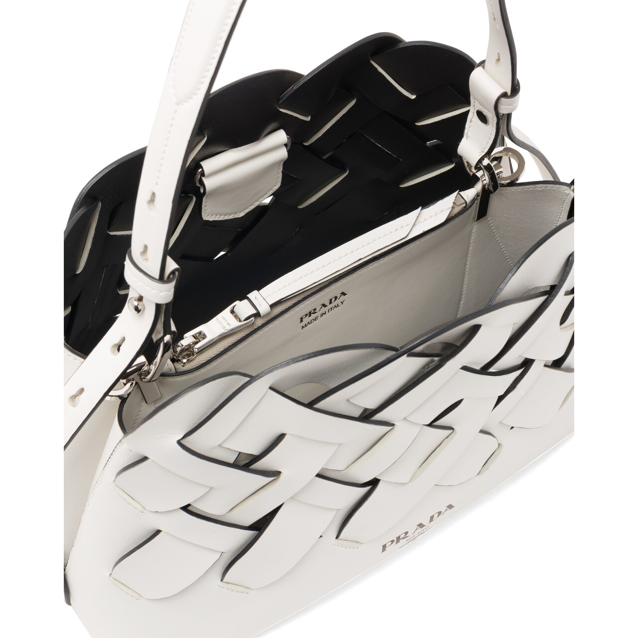 Leather handbag with large woven motif Prada 1BA290_2DI4_F0G3Z_V_OOO