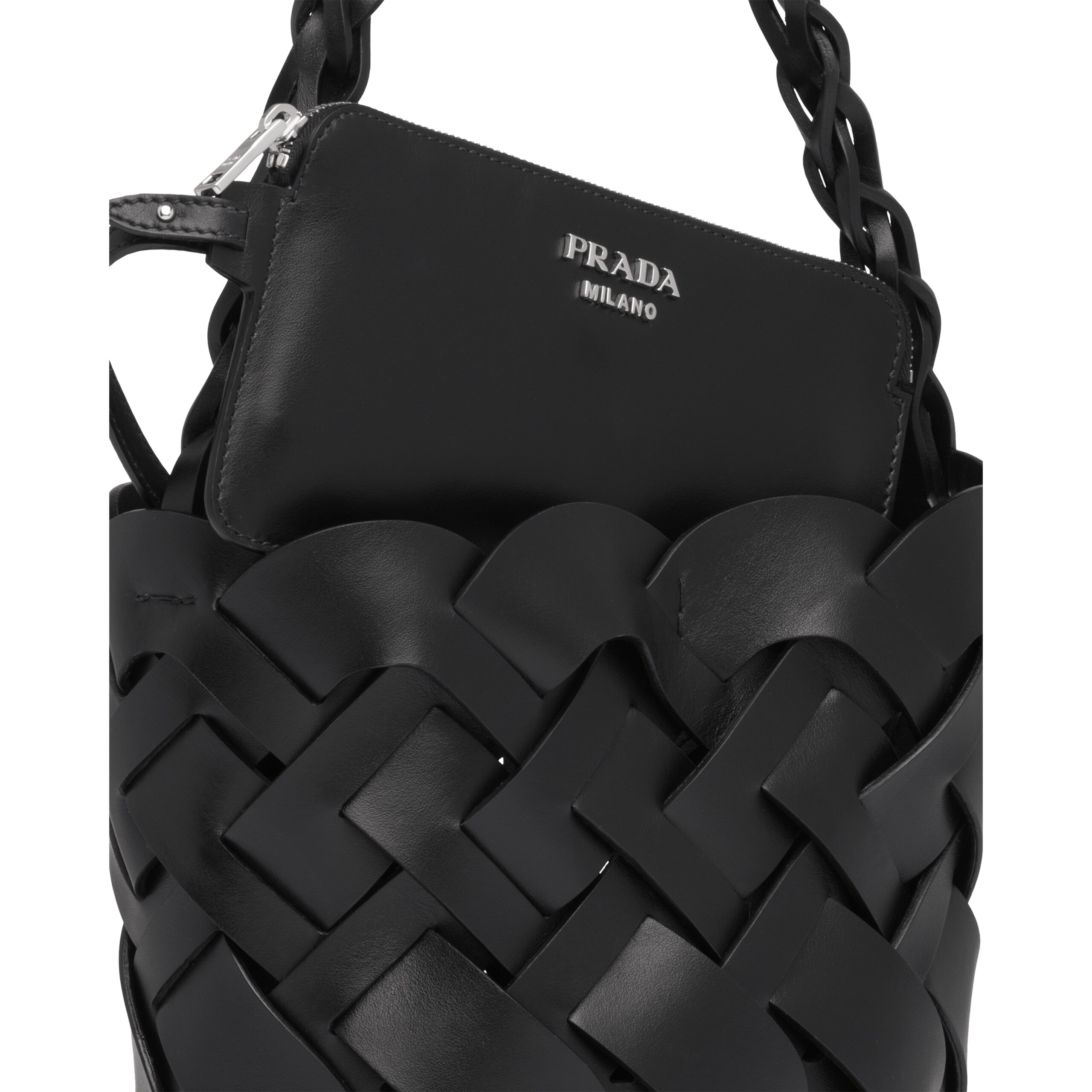 Prada Tress bucket bag with large woven motif Prada 1BE049_2DI4