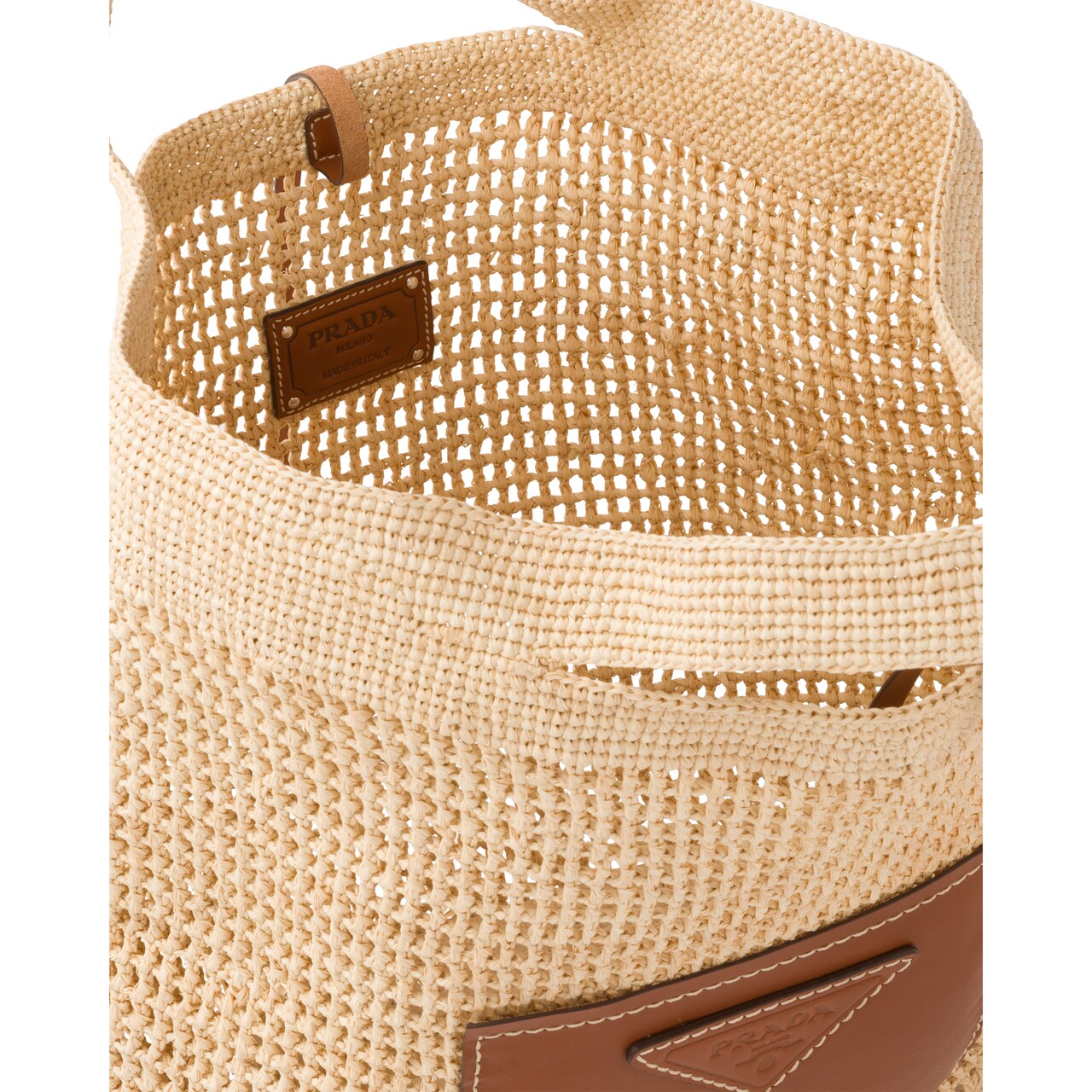Raffia and Leather Tote | Prada - 1BG329_2DJS_F0A5T_V_OOO