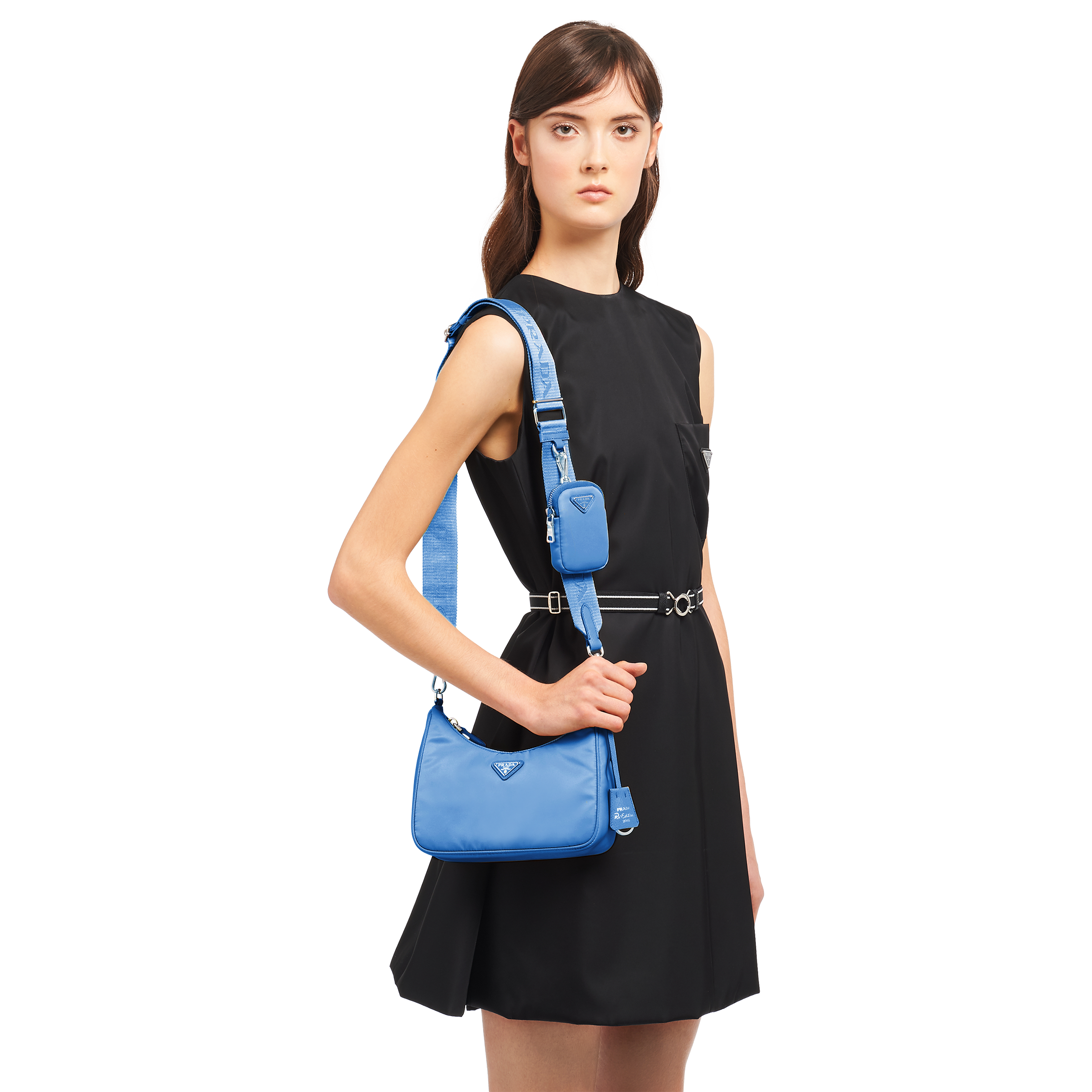 prada nylon shoulder bag blue