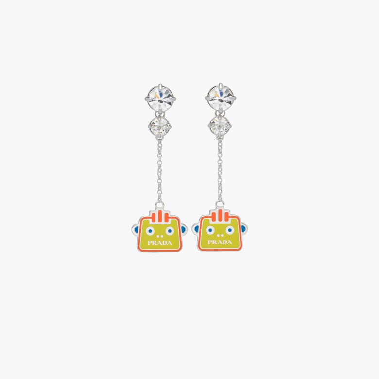 Silver earrings with enameled charm