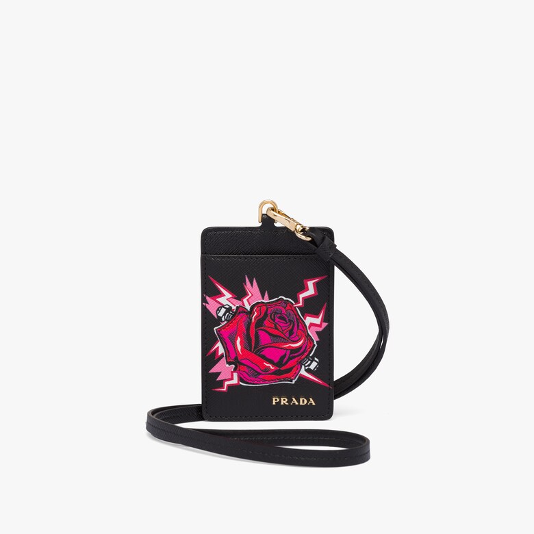 Printed Saffiano leather badge holder