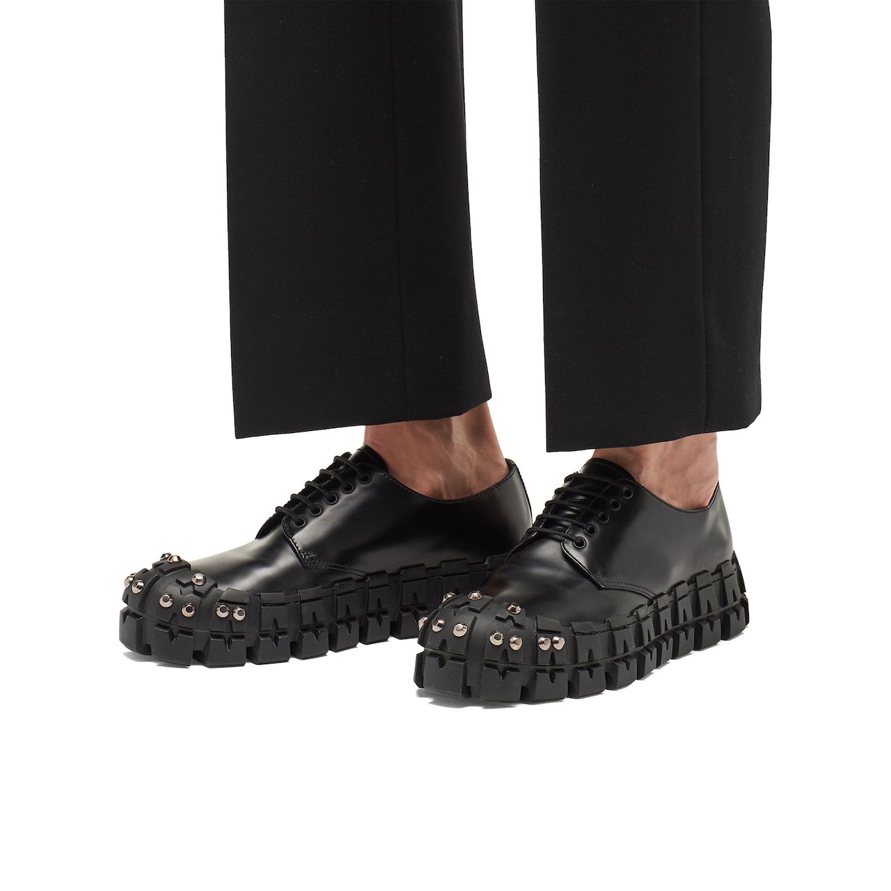 Studded Brushed Leather Derby Shoes Prada 2eg294 3zk1 F0002