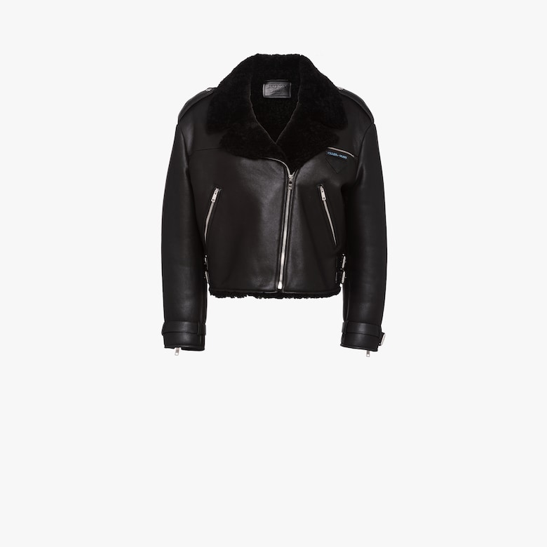 Women S Leather And Fur Apparel Prada Nappa Sheepskin Biker Jacket