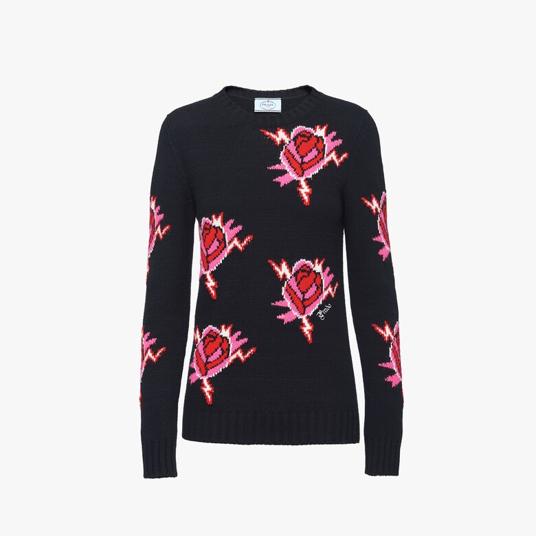 Wool and cashmere sweater with Roses motif