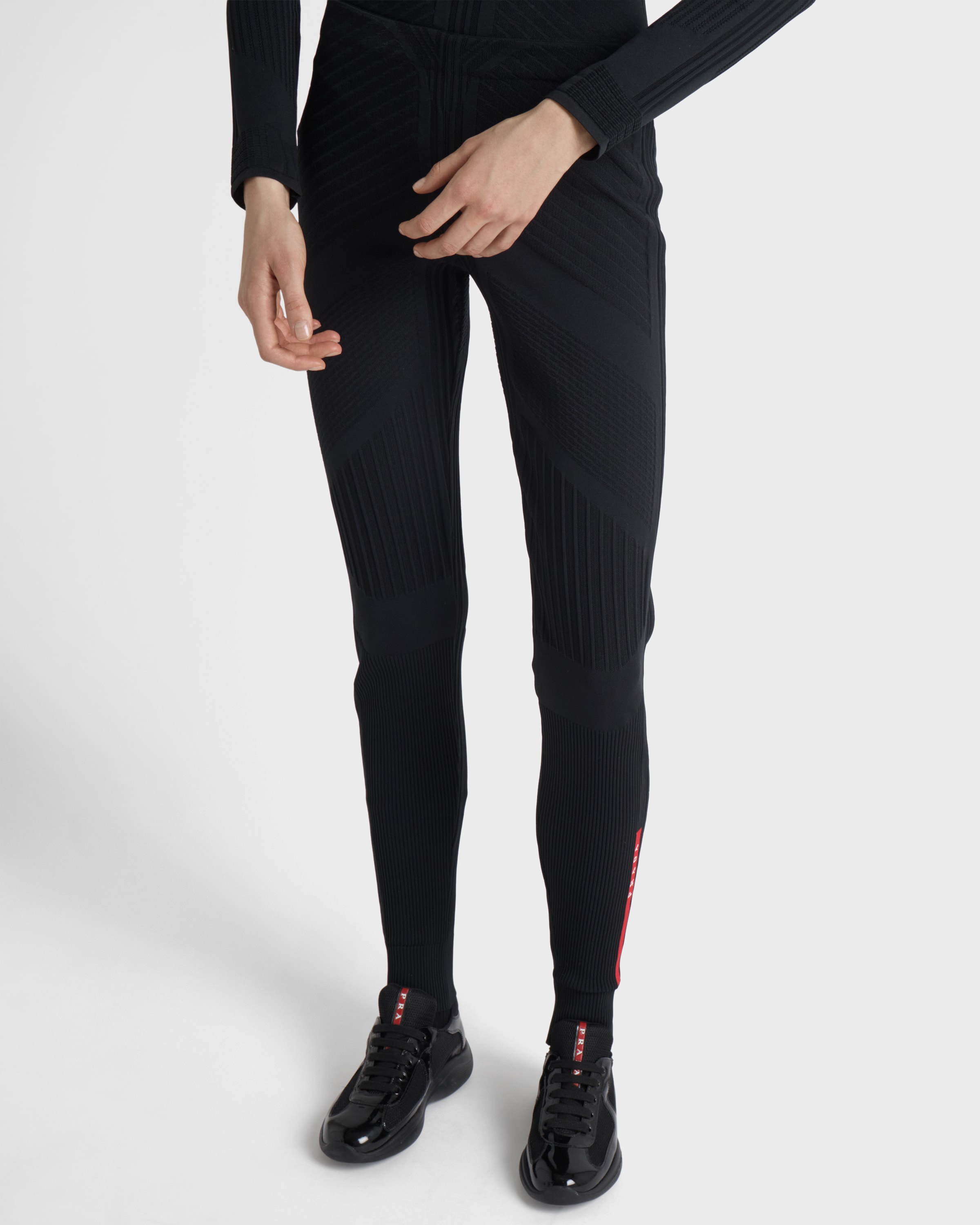 Black Re-Nylon piqué leggings | PRADA - United States