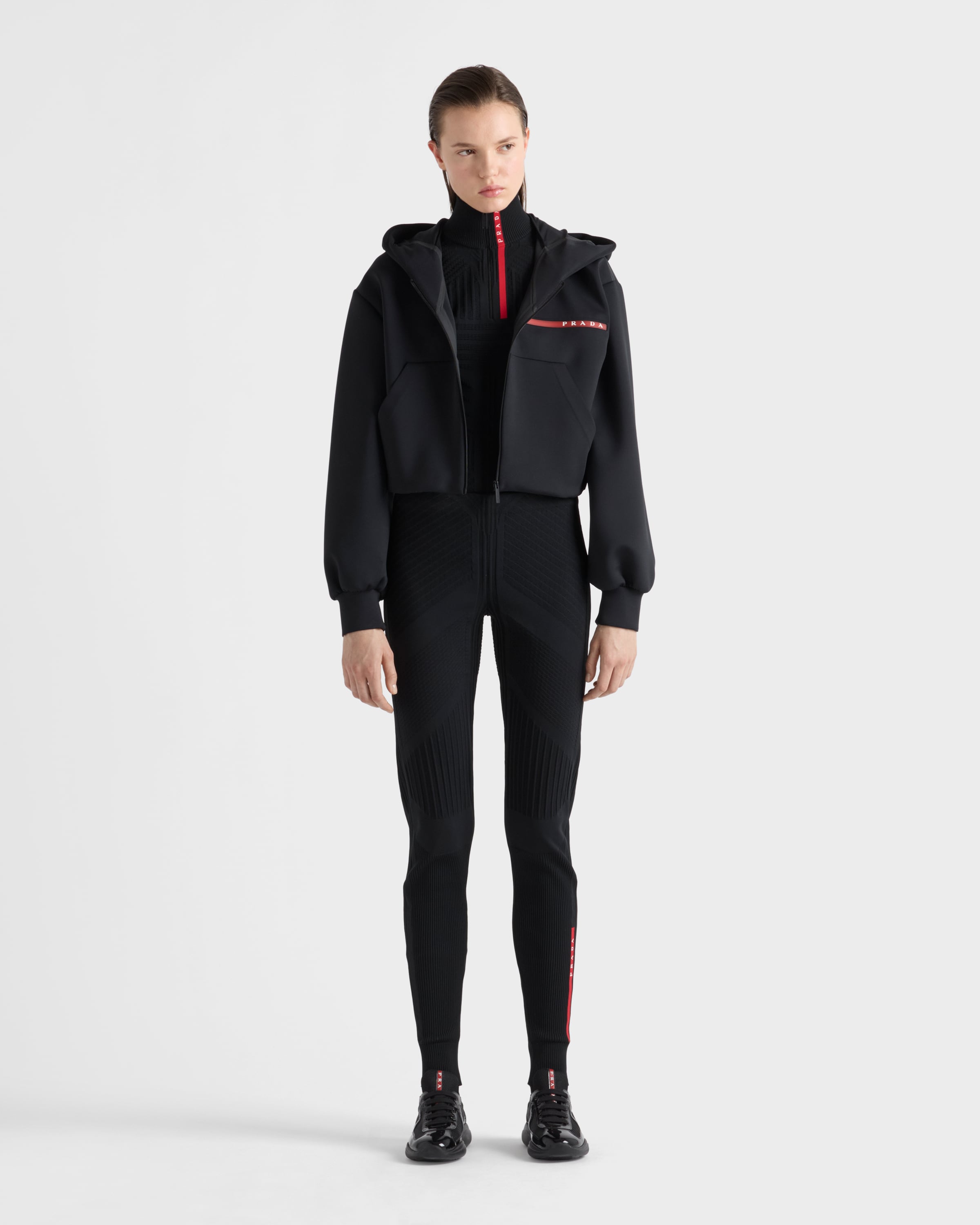 Black Re-Nylon piqué leggings | PRADA - United States