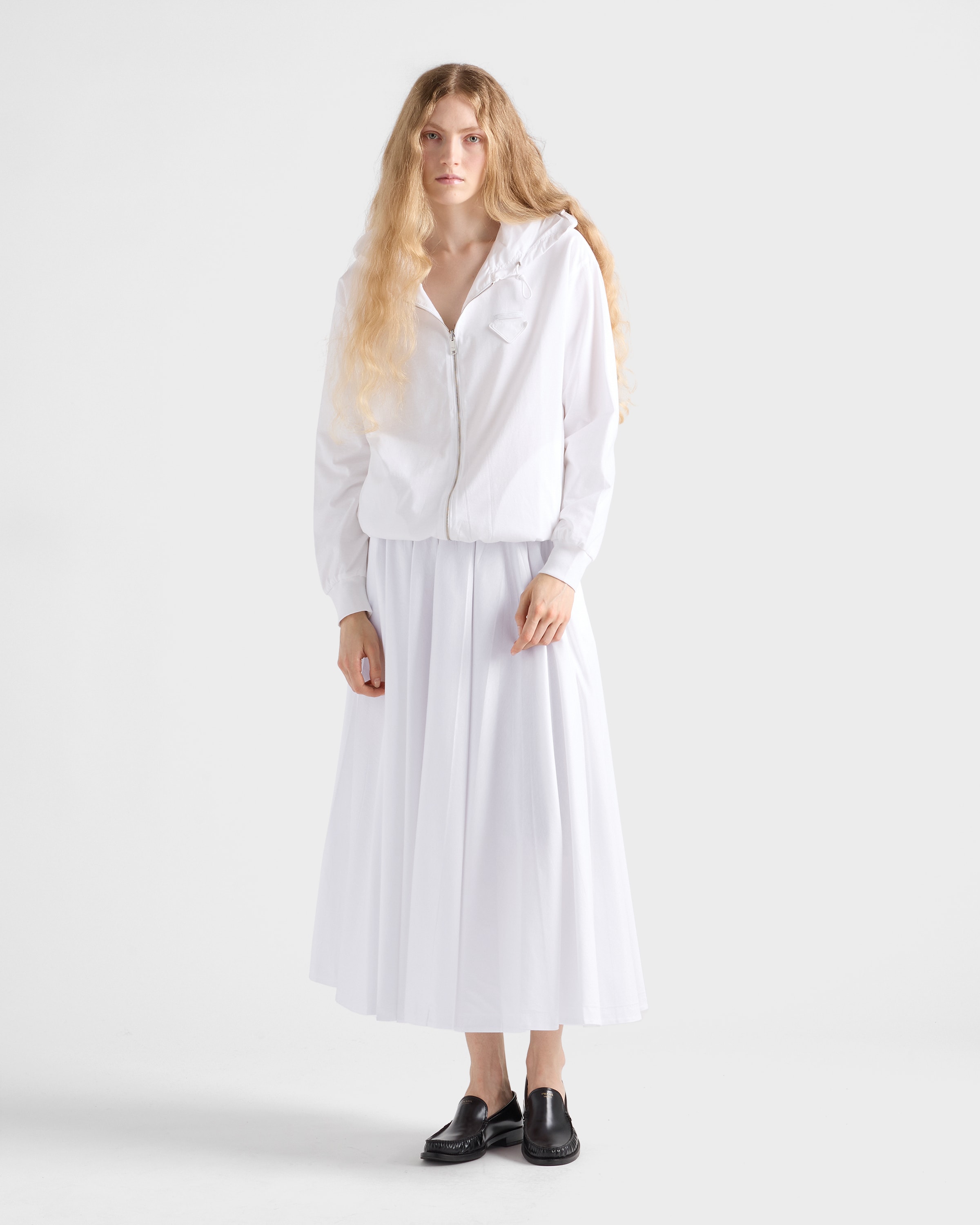 White Reversible Cotton Jersey And Re-nylon Circle Skirt | PRADA