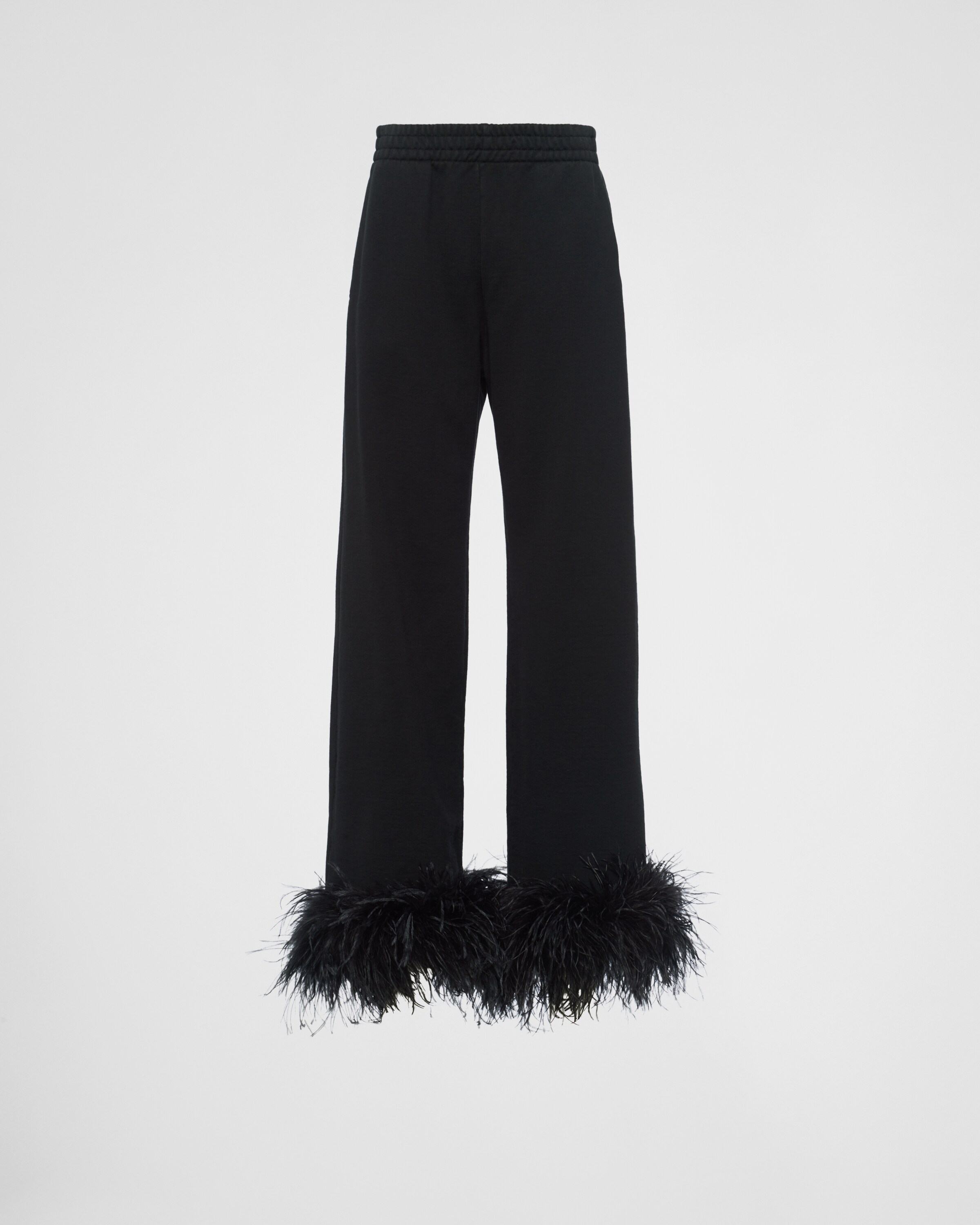 Prada Cotton Fleece Joggers With Feather Trim In Black