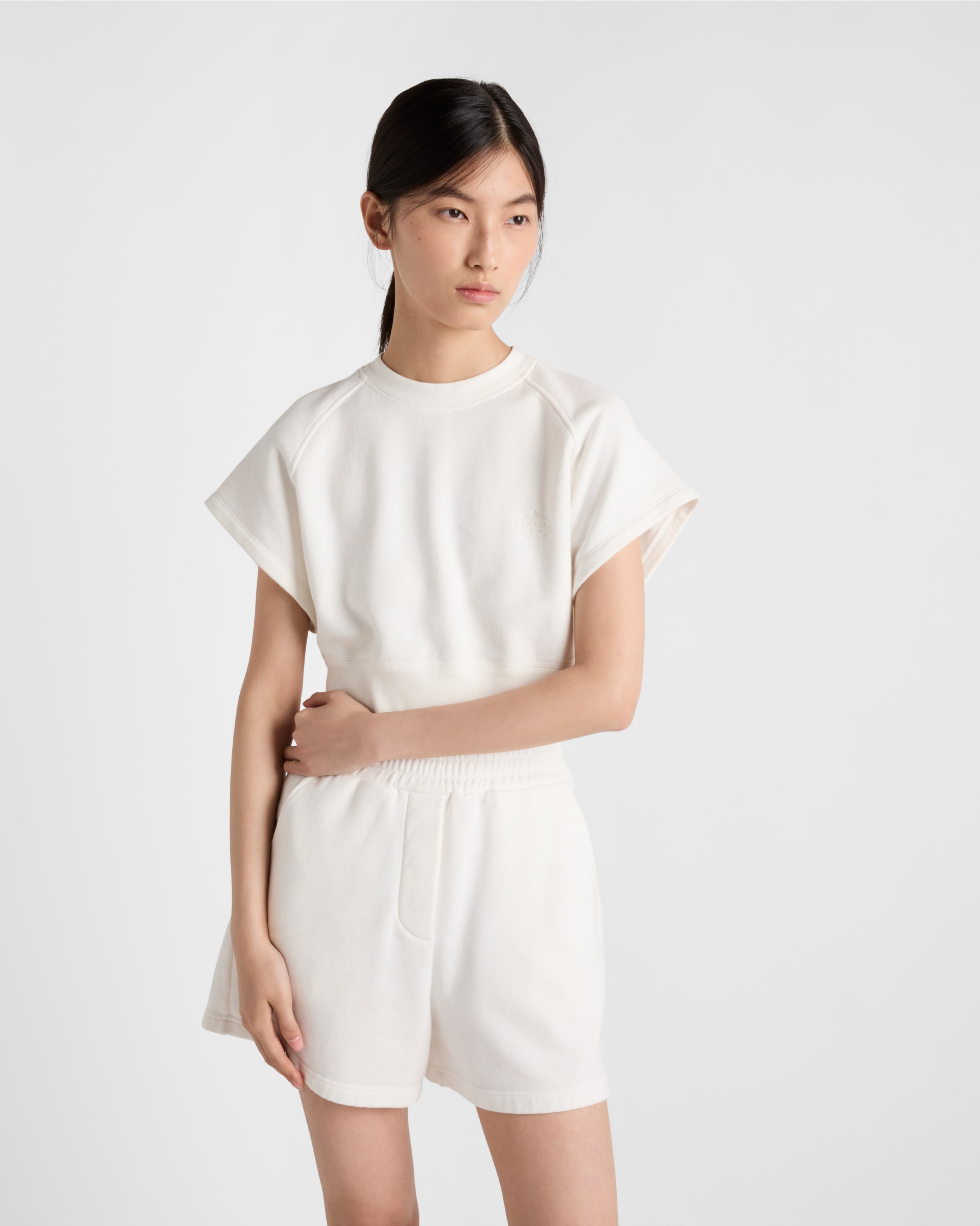 Prada Plush Elastic Waist Shorts In Natural