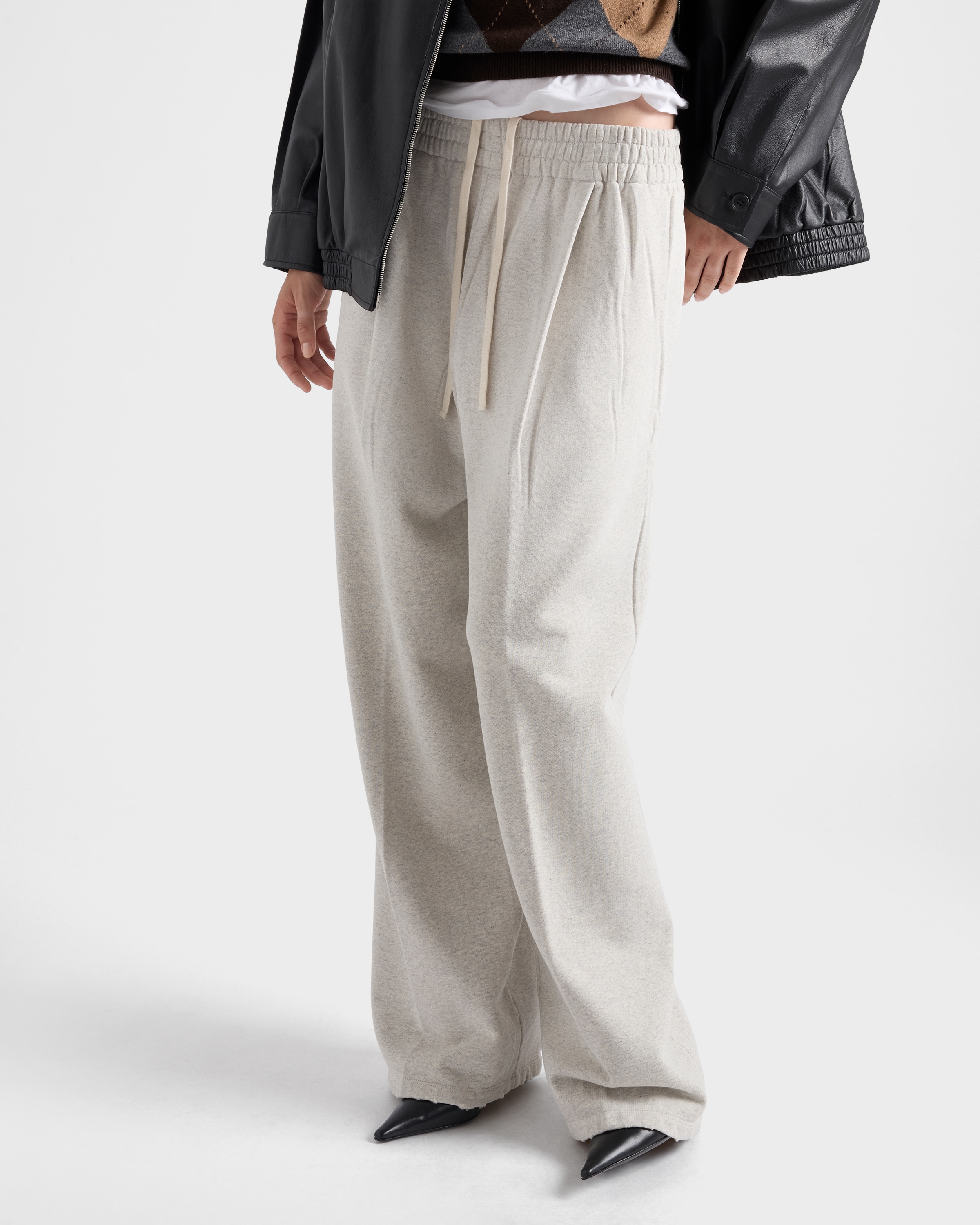 Marble Gray Cotton Fleece Pants | PRADA