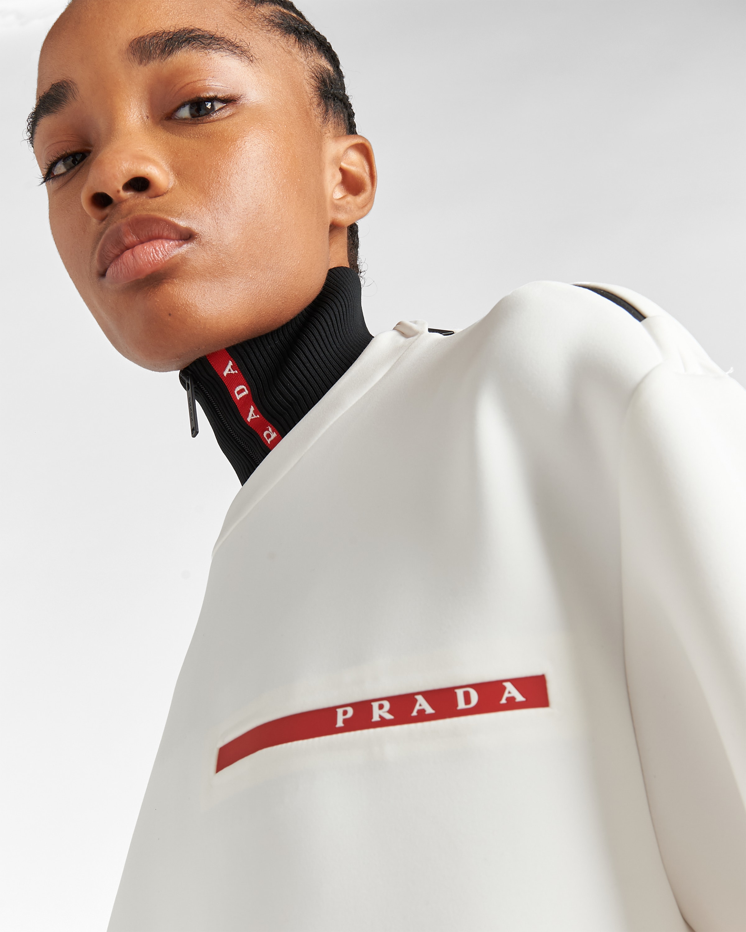 Shop Prada Double Jersey Crew-neck Sweatshirt In White