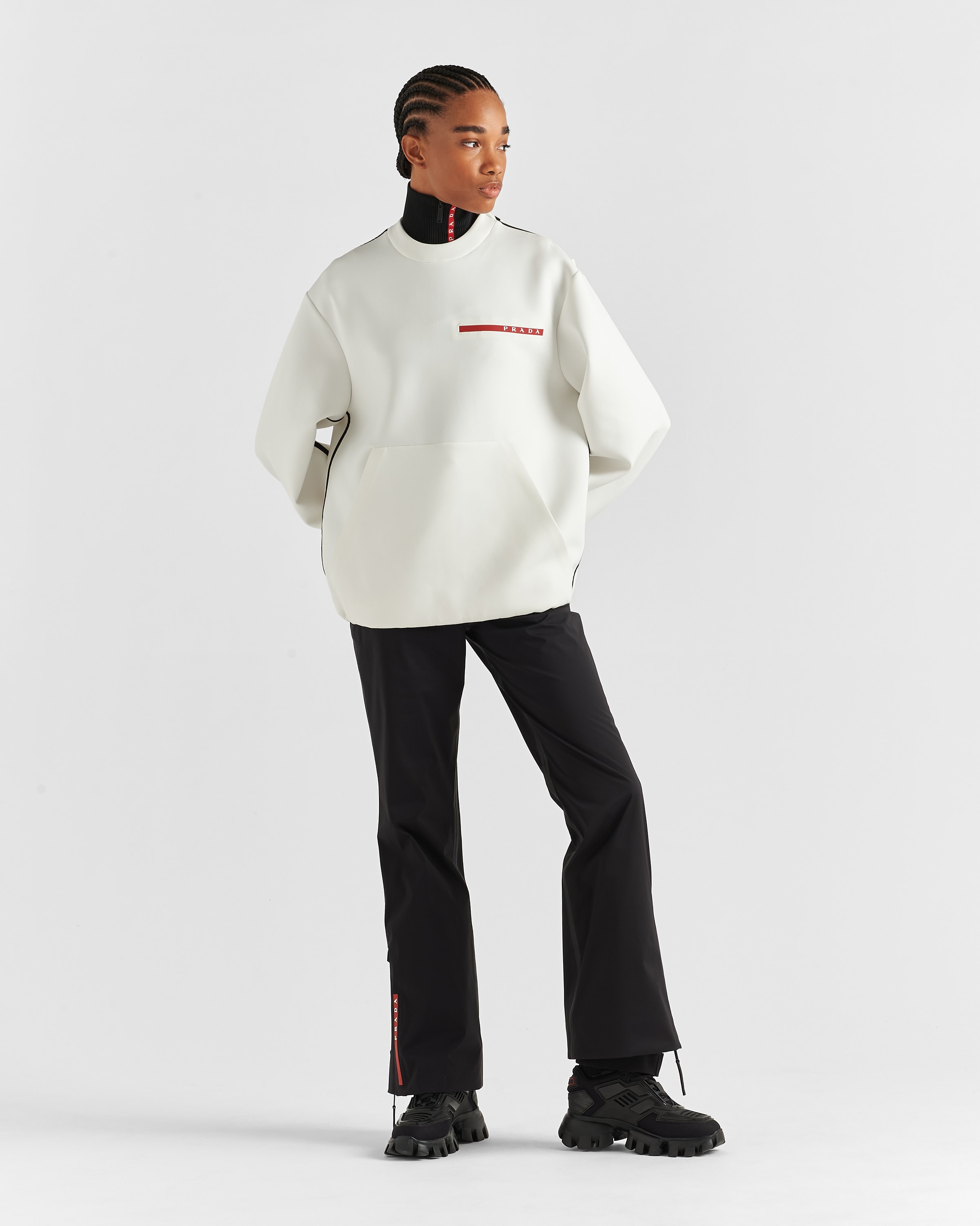 Shop Prada Double Jersey Crew-neck Sweatshirt In White