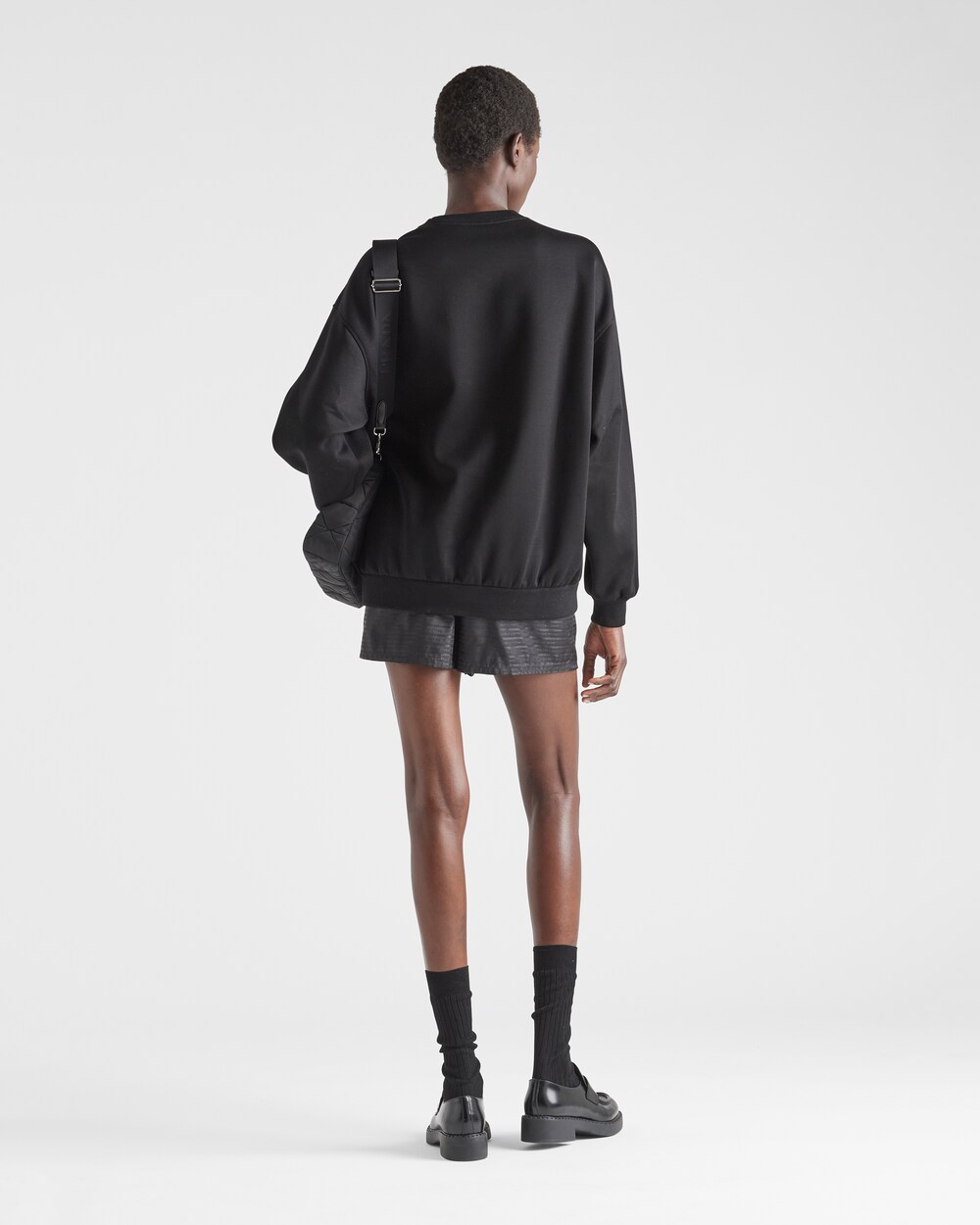 Black Double jersey and nylon crew-neck 