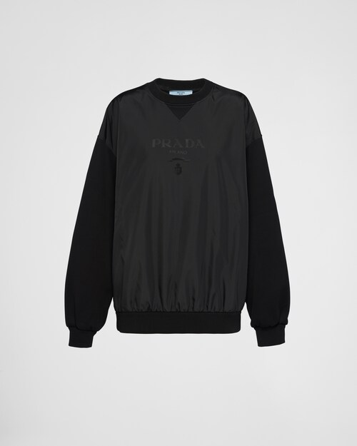 Black Double jersey and nylon crew-neck 