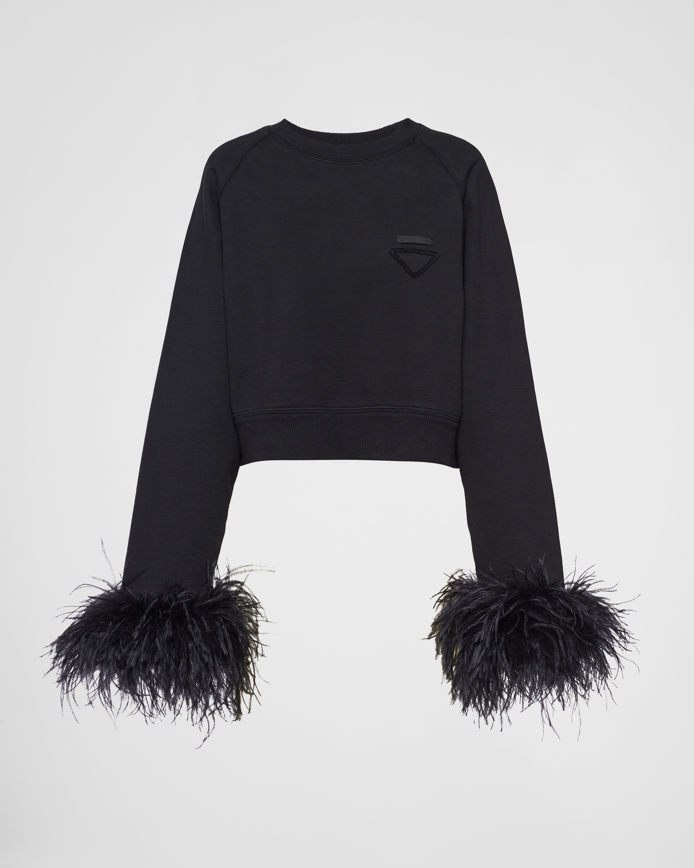 Shop Prada Crew-neck Sweatshirt With Feather Trim In Black