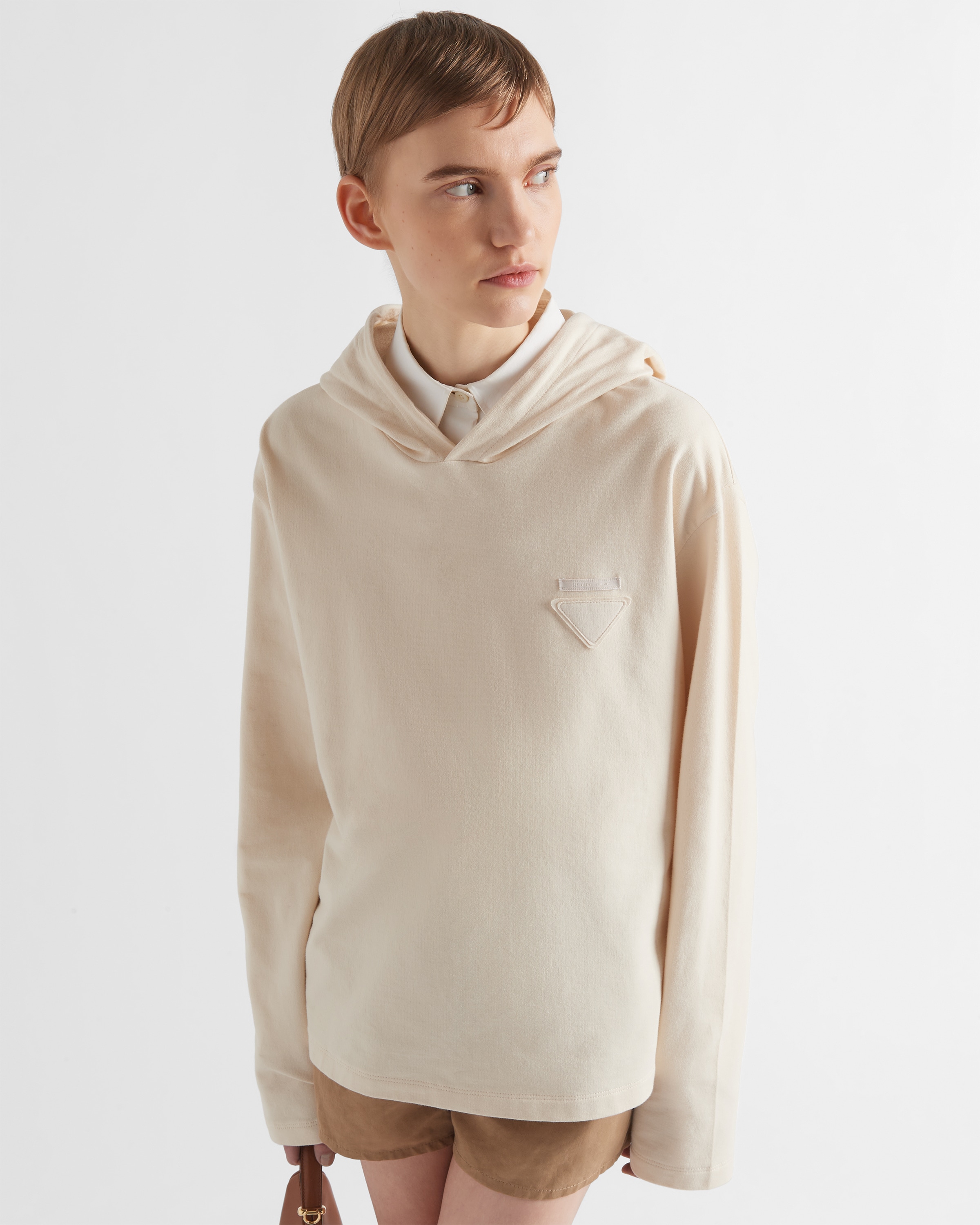 Natural Cotton Fleece Hoodie | PRADA Natural Cotton Fleece Hoodie | PRADA