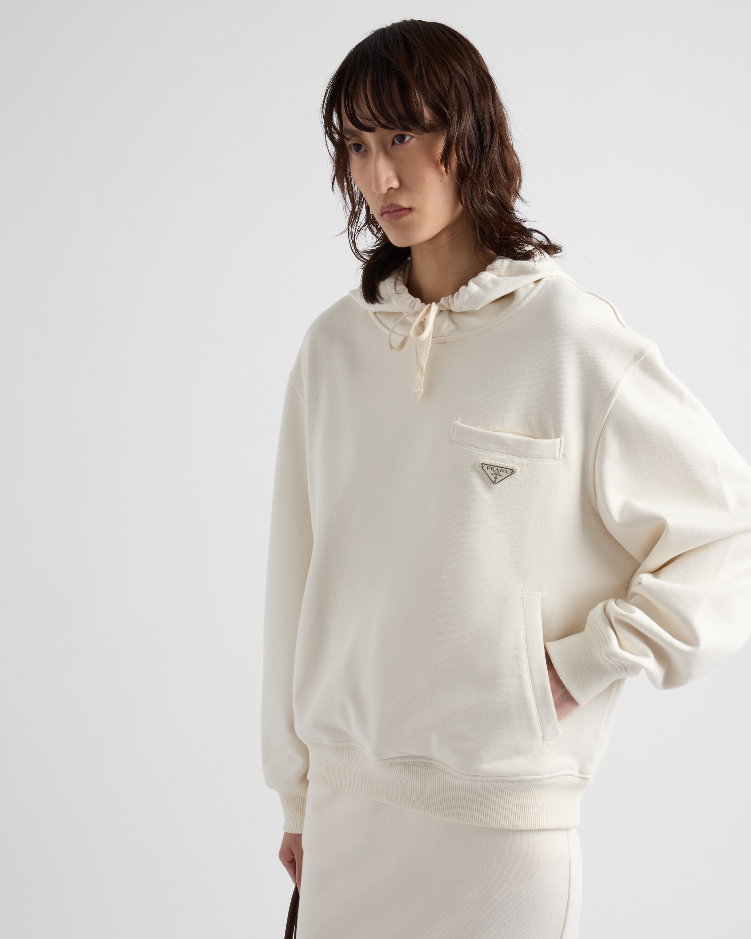 【PRADA】レタリングロゴ コットンフリース パーカー Natural Cotton Fleece Hoodie | PRADA