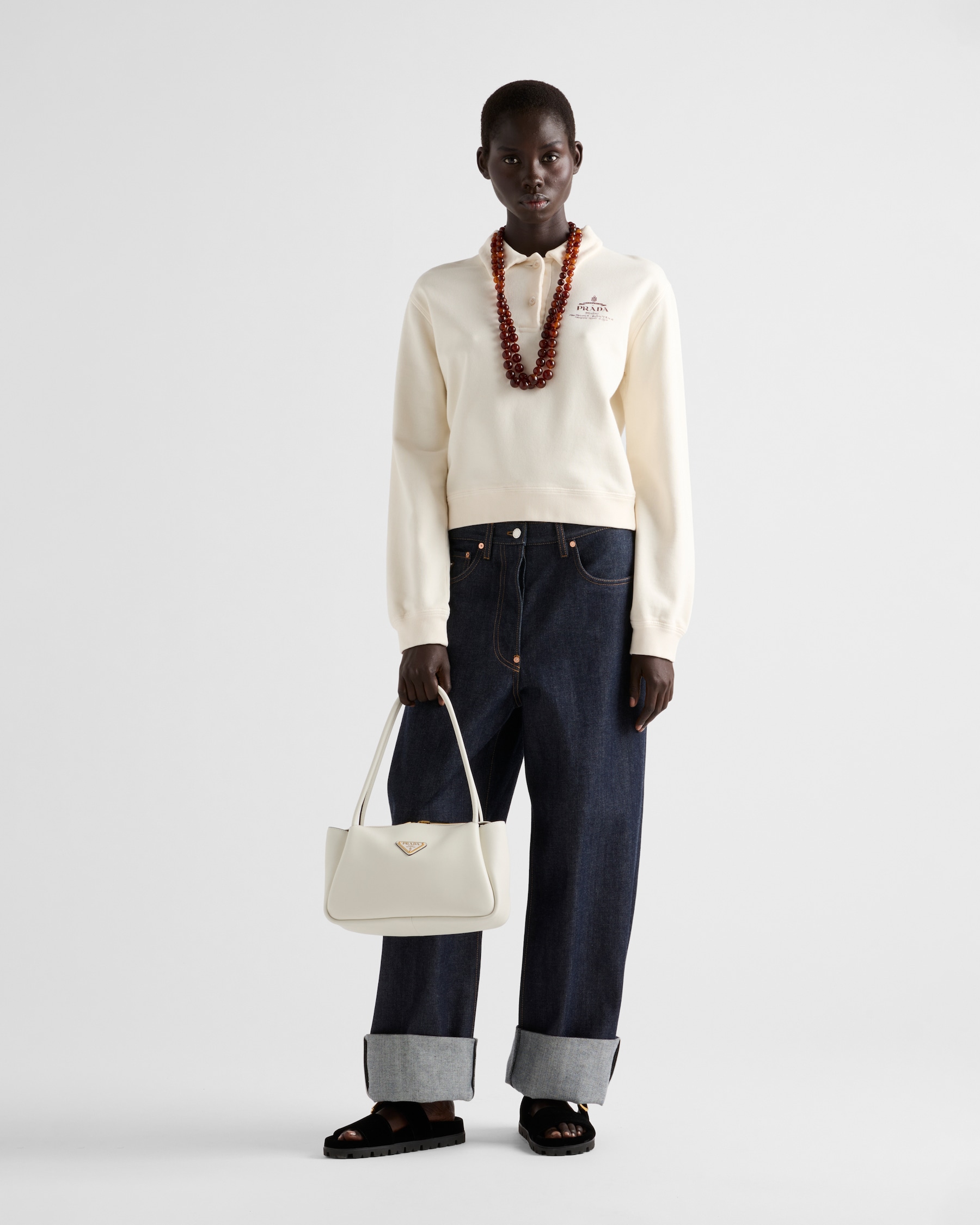 Natural Cotton Fleece Polo Shirt | PRADA