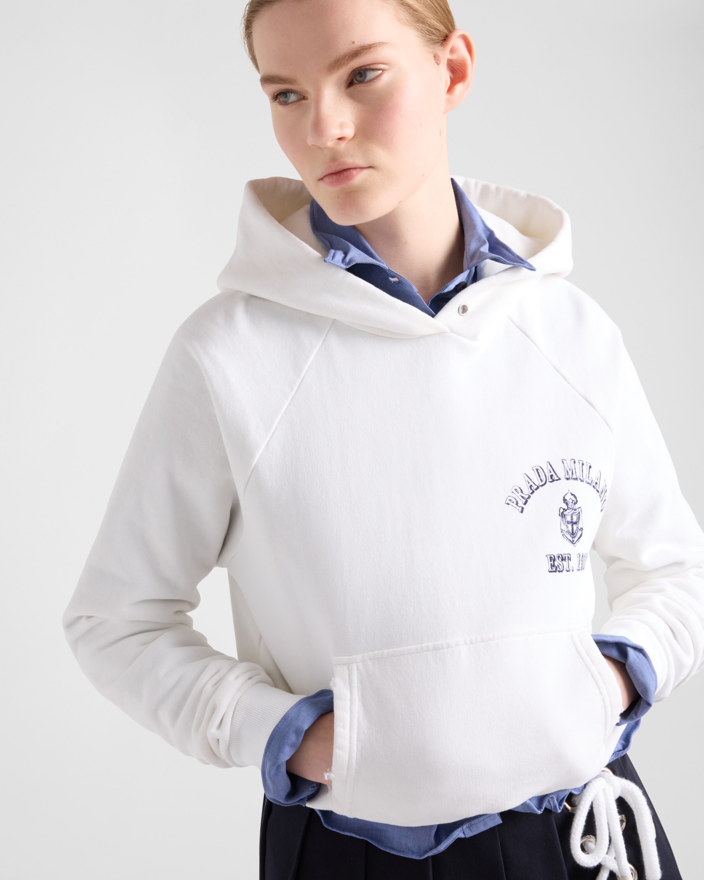 Prada Cotton Fleece Hoodie In White