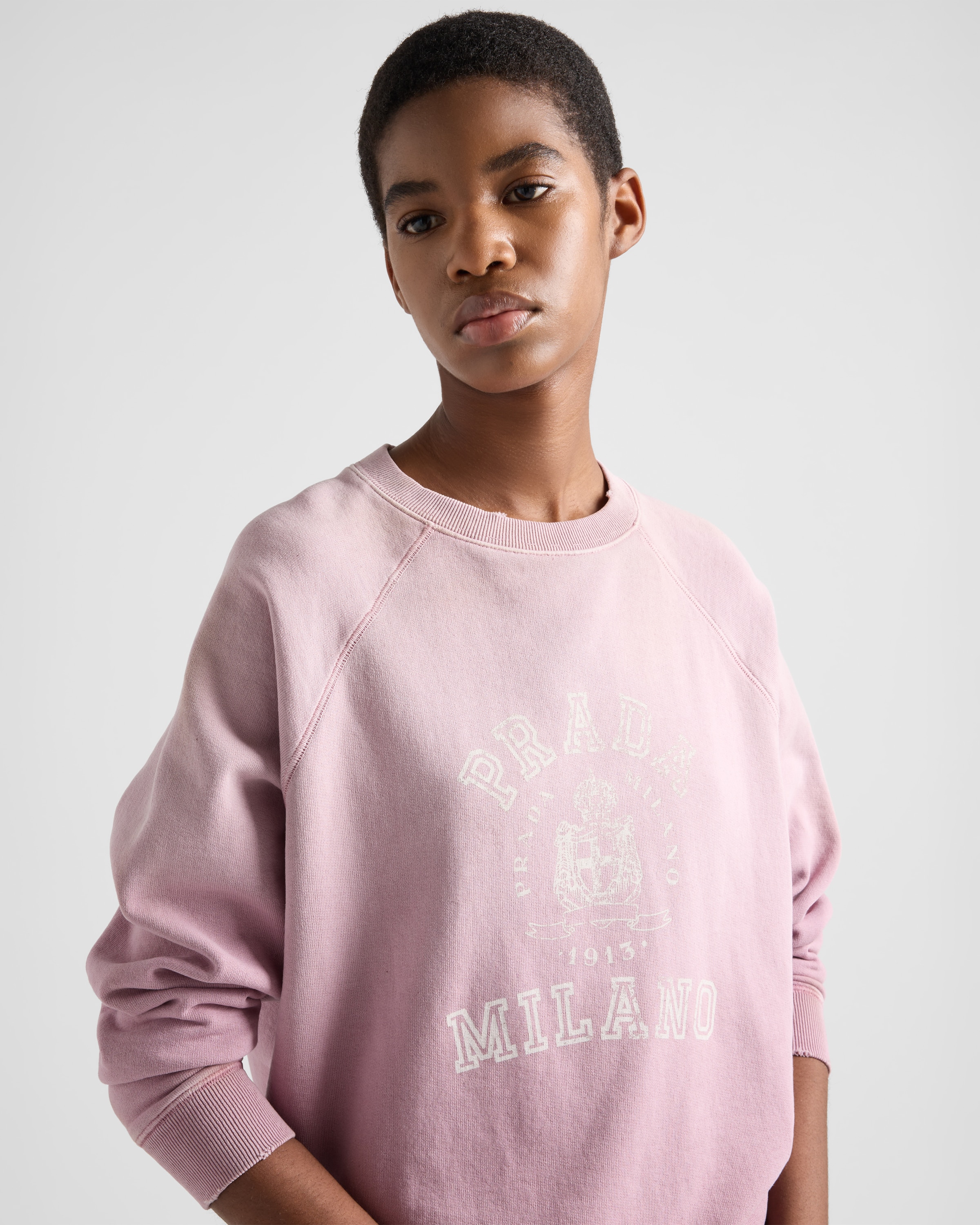 Prada Cotton Crew-neck Sweatshirt In Mauve