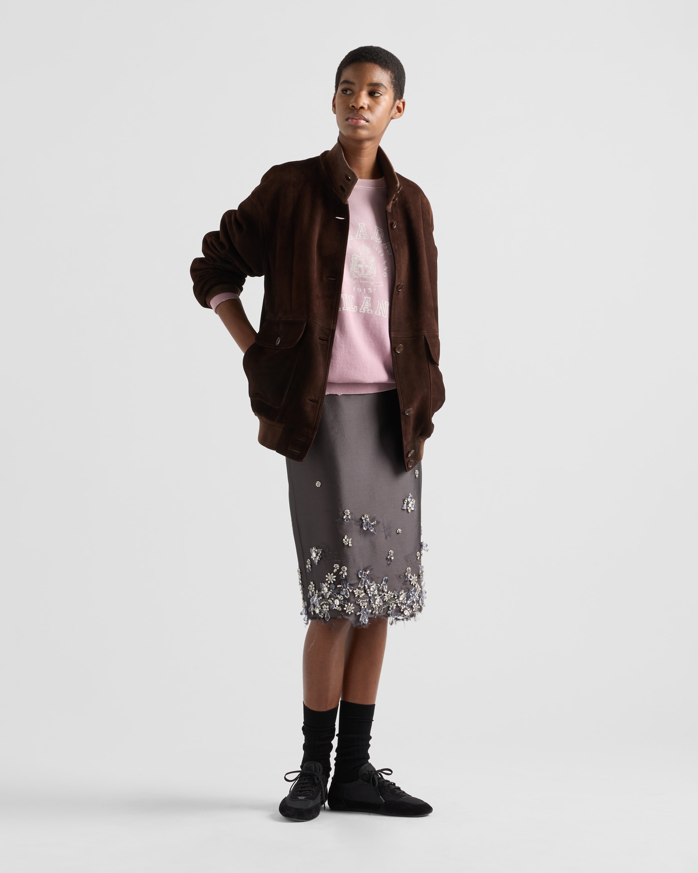 Prada Cotton Crew-neck Sweatshirt In Mauve