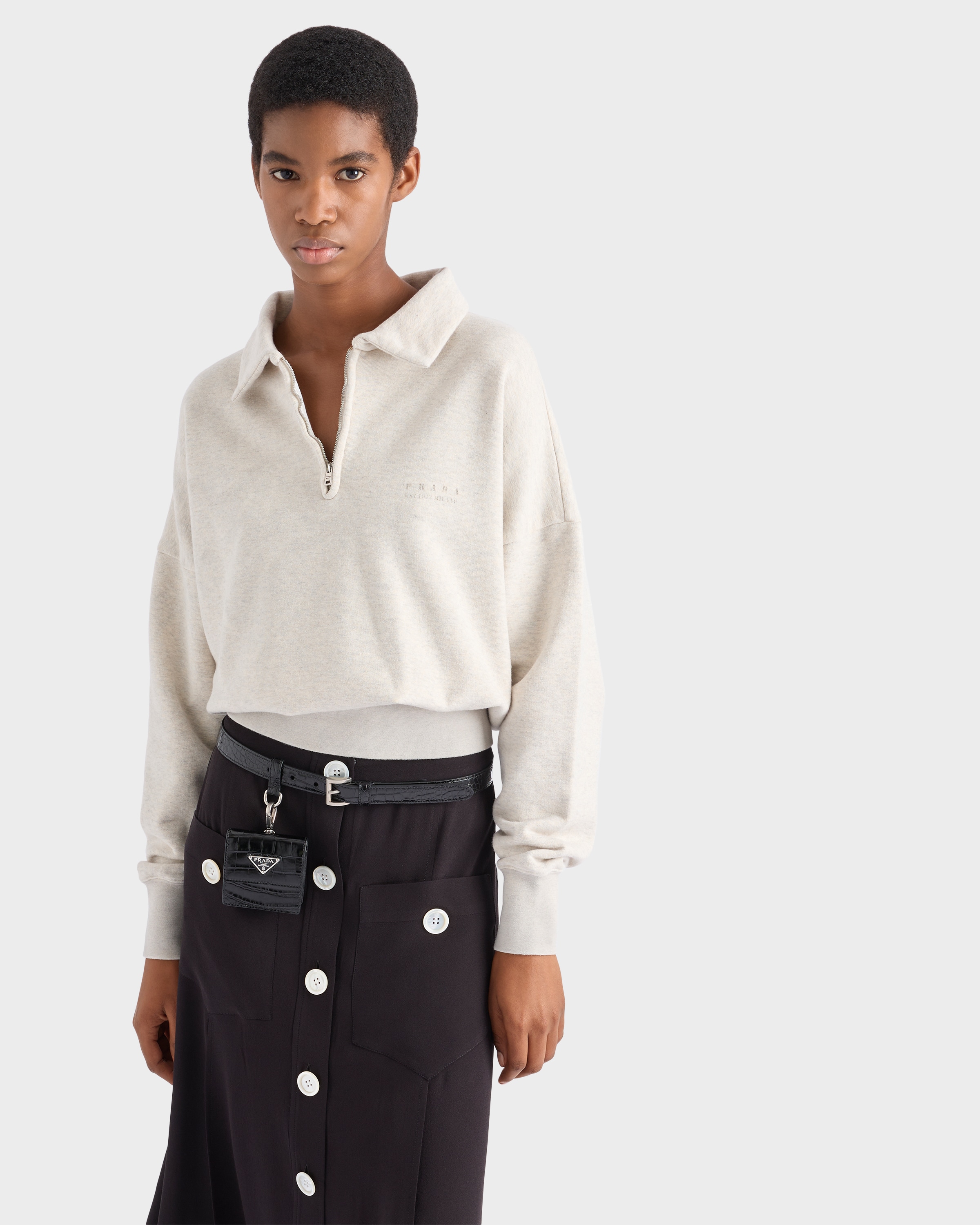 ナチュラル 長袖 コットンフリース ポロシャツ | PRADA