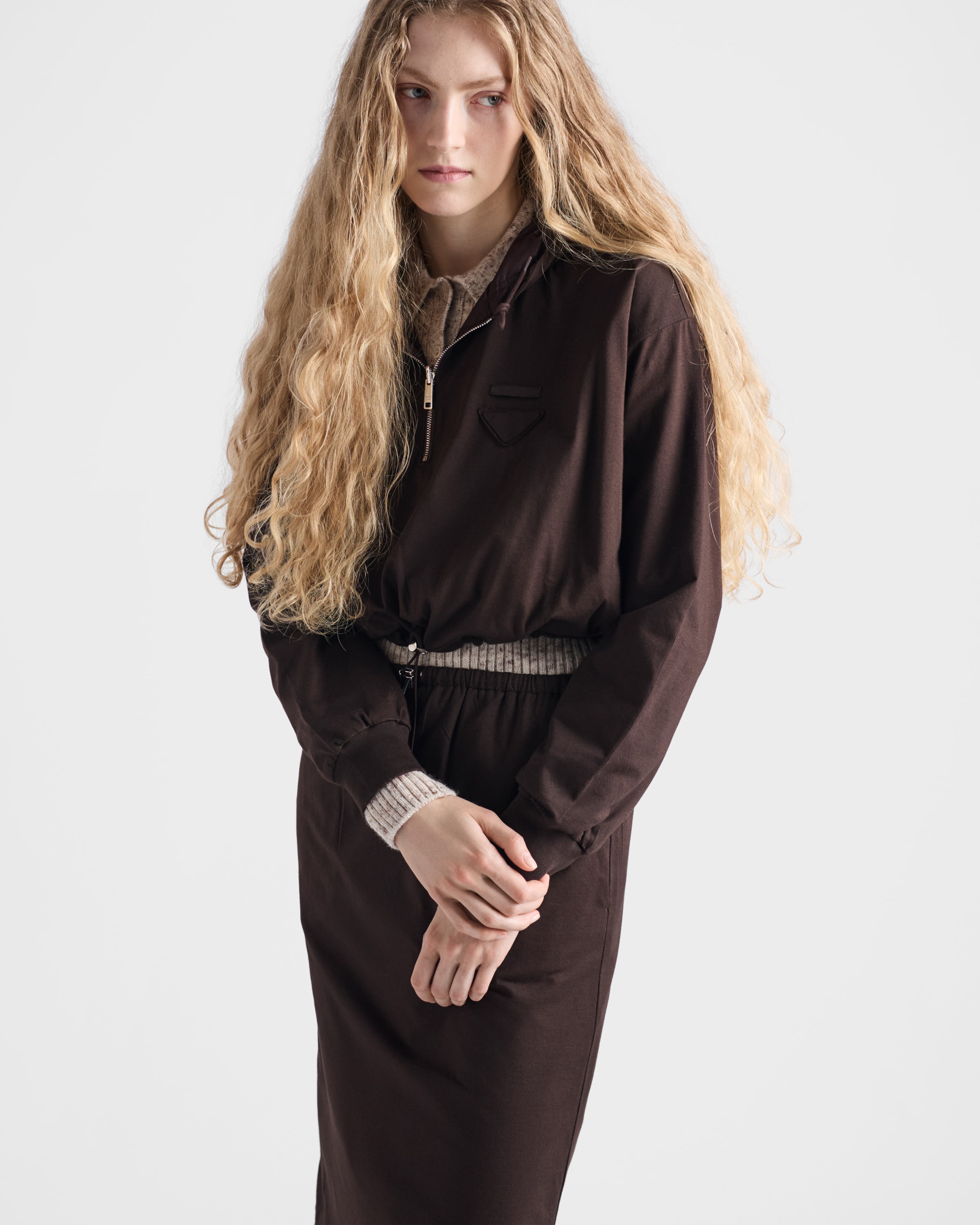 Ebony Reversible cotton jersey and Re-Nylon hoodie | PRADA