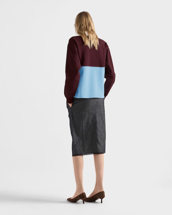 قميص بولو من صوف قطني بأكمام طويلة - بورغوندي/أزرق فاتح/صحراوي قميص بولو من صوف قطني بأكمام طويلة - بورغوندي/أزرق فاتح/صحراوي