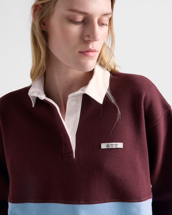 قميص بولو من صوف قطني بأكمام طويلة - بورغوندي/أزرق فاتح/صحراوي قميص بولو من صوف قطني بأكمام طويلة - بورغوندي/أزرق فاتح/صحراوي