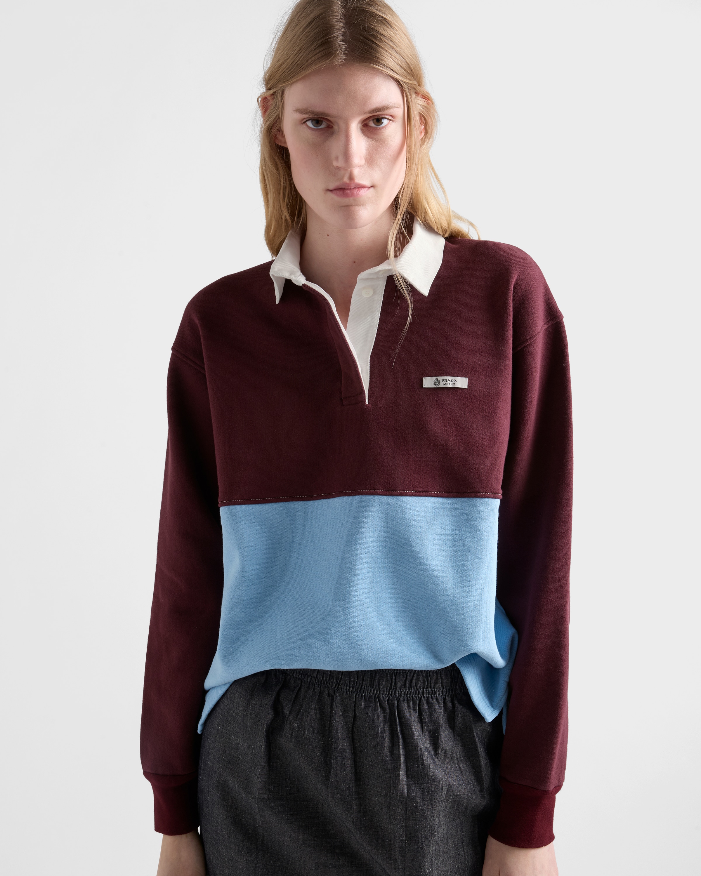 ボルドー／ライトブルー／デザートベージュ 長袖 コットンフリース