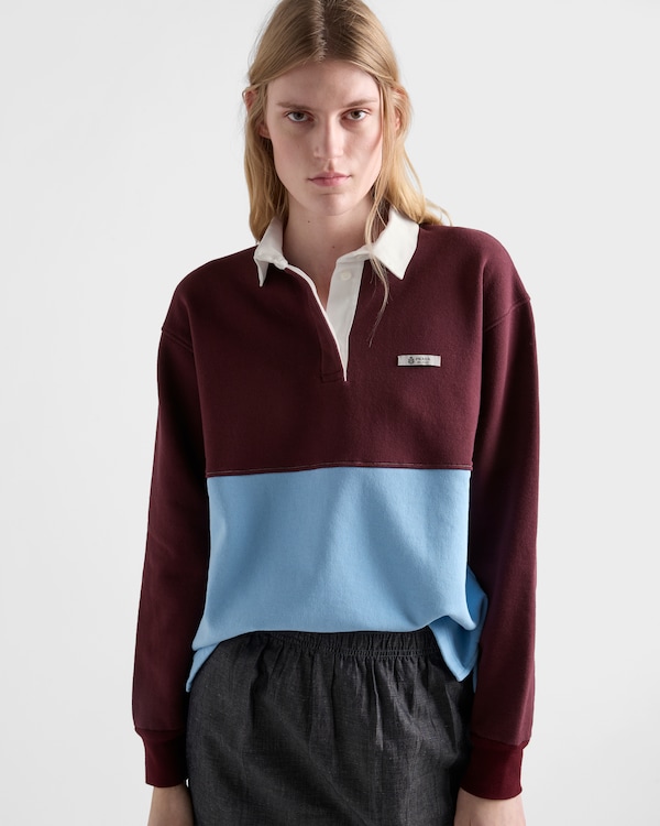 قميص بولو من صوف قطني بأكمام طويلة - بورغوندي/أزرق فاتح/صحراوي قميص بولو من صوف قطني بأكمام طويلة - بورغوندي/أزرق فاتح/صحراوي