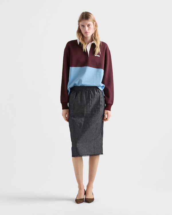 قميص بولو من صوف قطني بأكمام طويلة - بورغوندي/أزرق فاتح/صحراوي قميص بولو من صوف قطني بأكمام طويلة - بورغوندي/أزرق فاتح/صحراوي