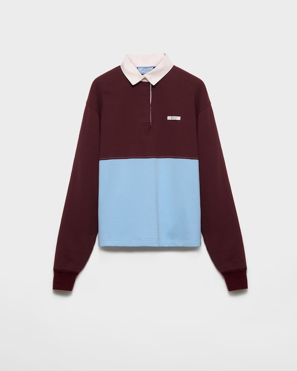 قميص بولو من صوف قطني بأكمام طويلة - بورغوندي/أزرق فاتح/صحراوي قميص بولو من صوف قطني بأكمام طويلة - بورغوندي/أزرق فاتح/صحراوي