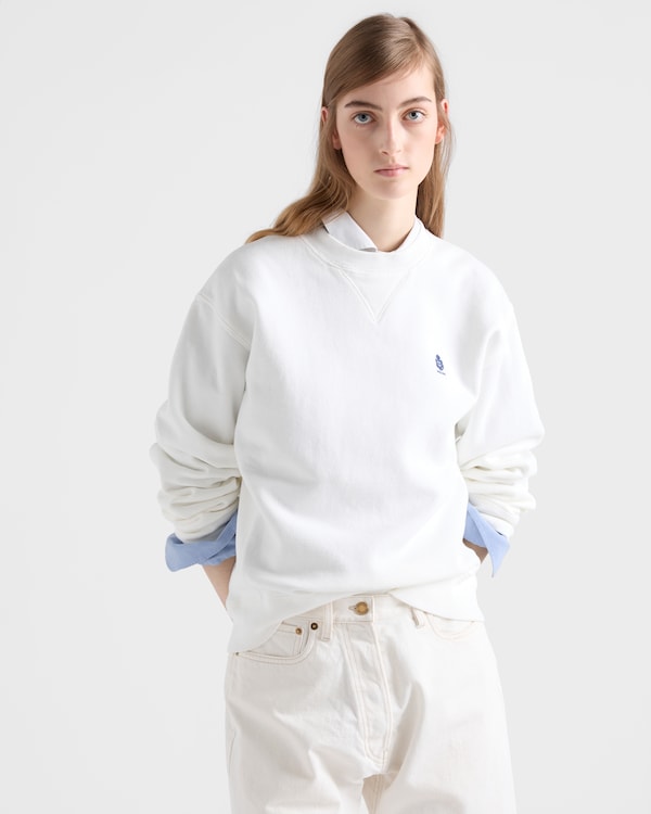 Crew-neck cotton sweatshirt - White Crew-neck cotton sweatshirt - White