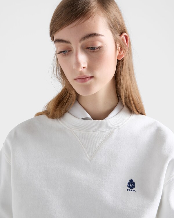 Crew-neck cotton sweatshirt - White Crew-neck cotton sweatshirt - White