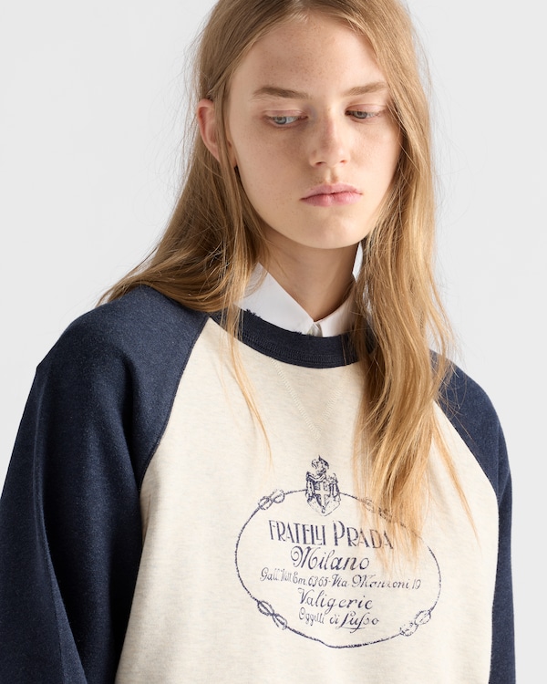 Cotton crew-neck sweatshirt - 自然色/海軍藍 Cotton crew-neck sweatshirt - 自然色/海軍藍