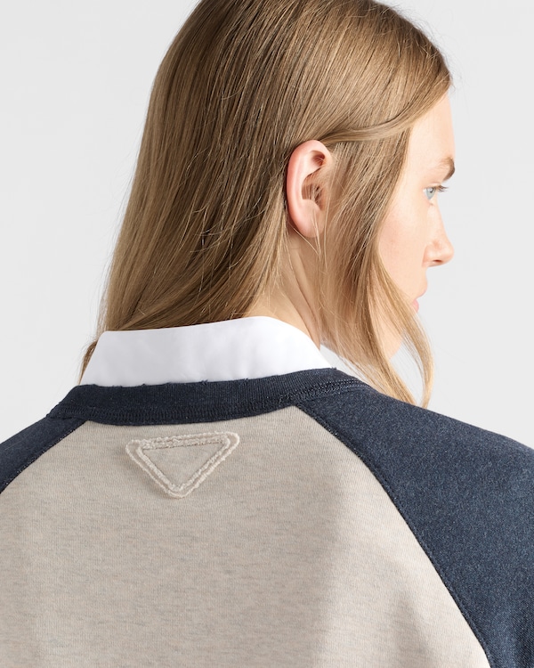 Cotton crew-neck sweatshirt - 自然色/海軍藍 Cotton crew-neck sweatshirt - 自然色/海軍藍