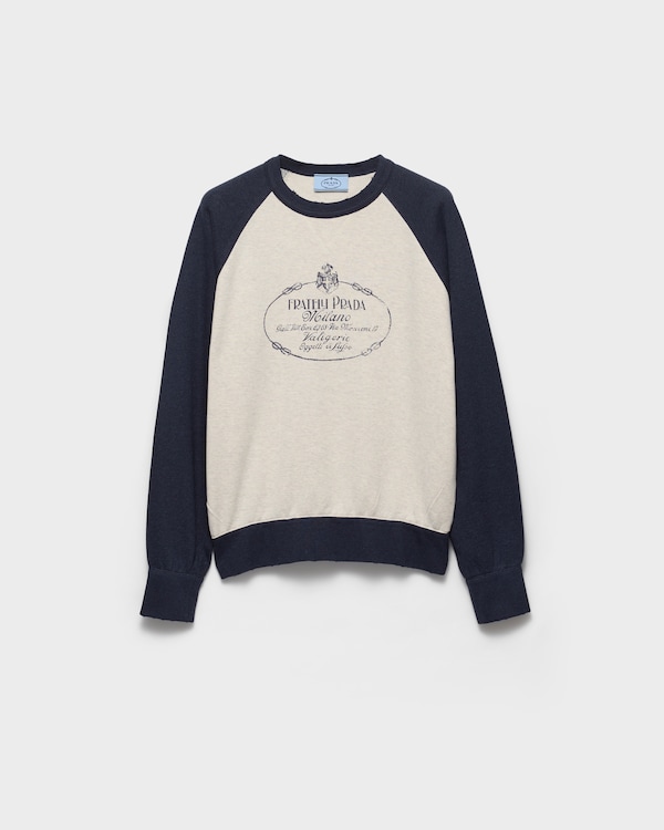 Cotton crew-neck sweatshirt - 自然色/海軍藍 Cotton crew-neck sweatshirt - 自然色/海軍藍