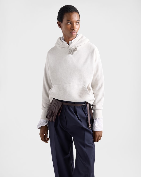 Sudadera con capucha de felpa de algodón con broche joya - Gris Marmóreo Sudadera con capucha de felpa de algodón con broche joya - Gris Marmóreo