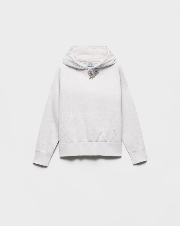 Sudadera con capucha de felpa de algodón con broche joya - Gris Marmóreo Sudadera con capucha de felpa de algodón con broche joya - Gris Marmóreo