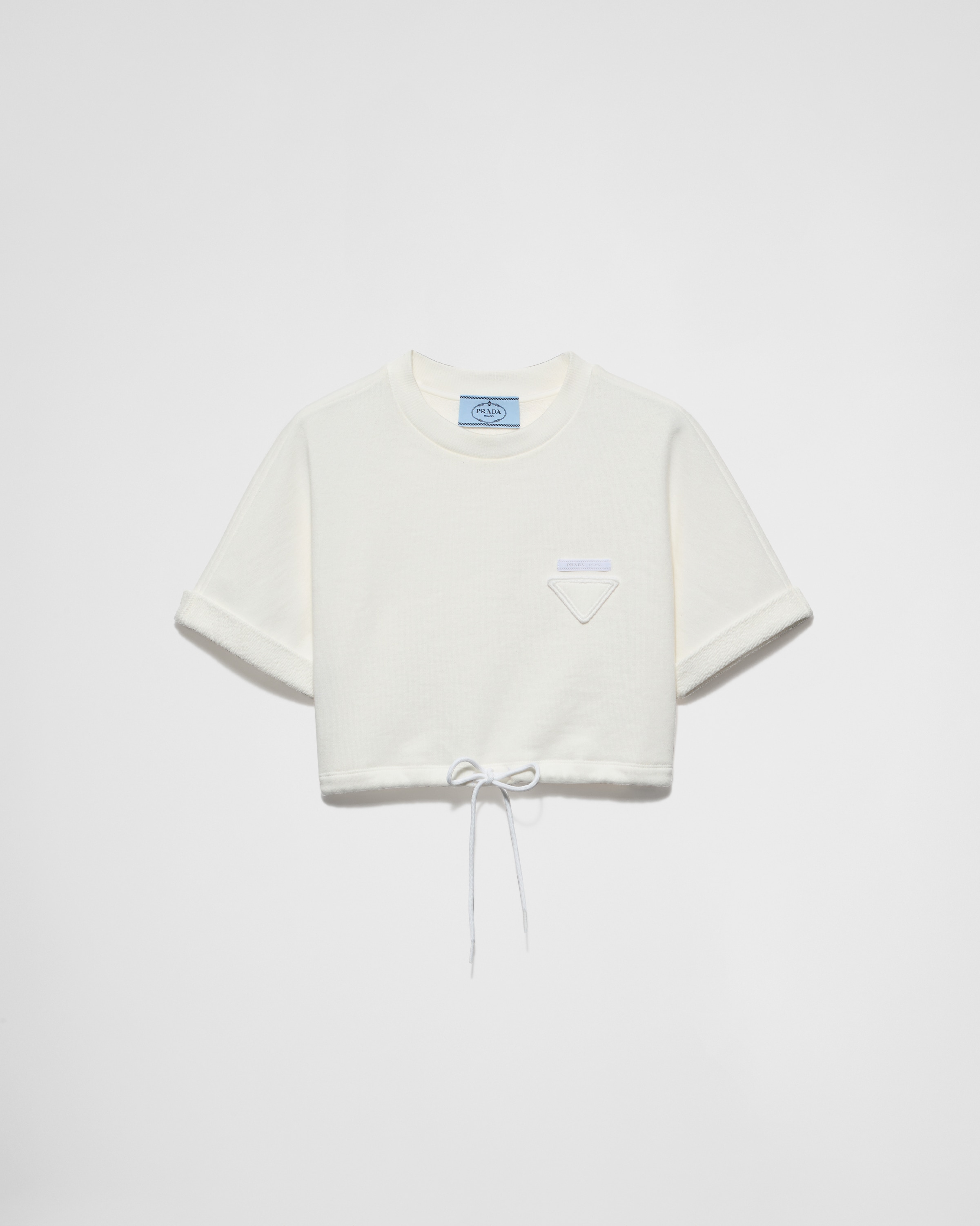 Prada Cropped Cotton Fleece T-shirt In White