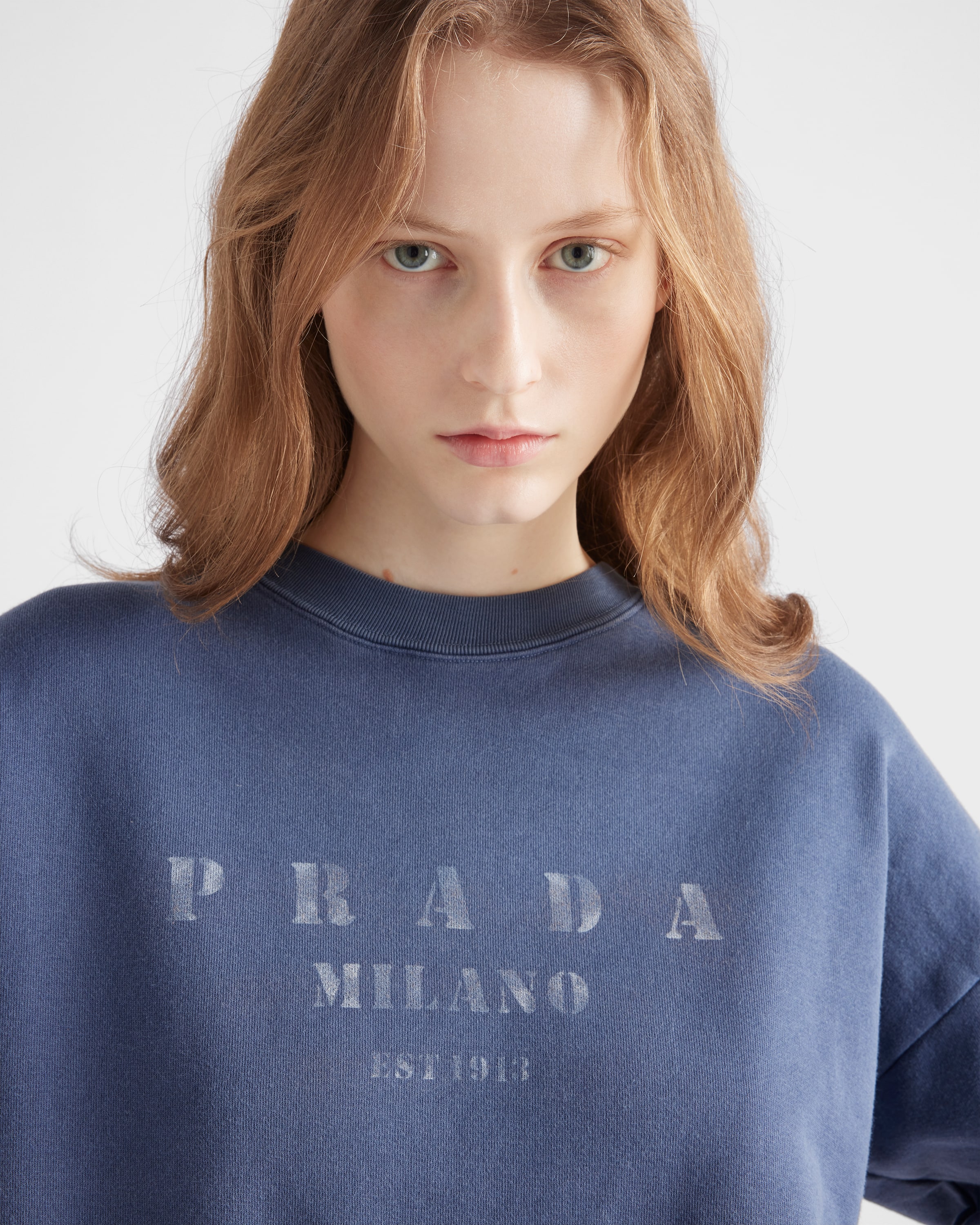 ネイビー 半袖コットンスウェットシャツ | PRADA