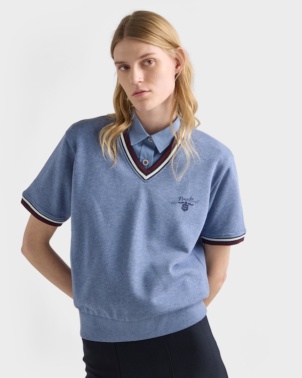 Cotton fleece V-neck sweatshirt - Aviation Melange Cotton fleece V-neck sweatshirt - Aviation Melange