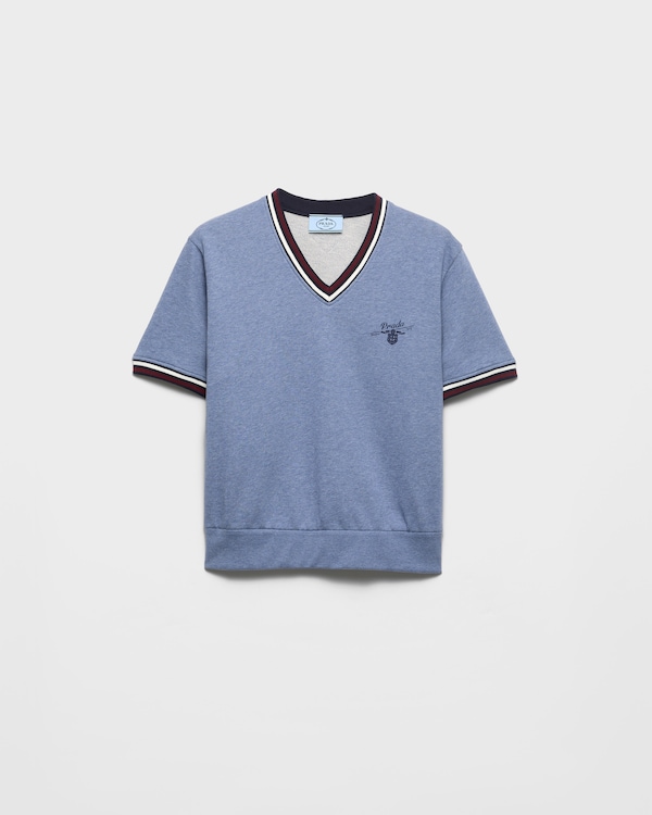 Cotton fleece V-neck sweatshirt - Aviation Melange Cotton fleece V-neck sweatshirt - Aviation Melange